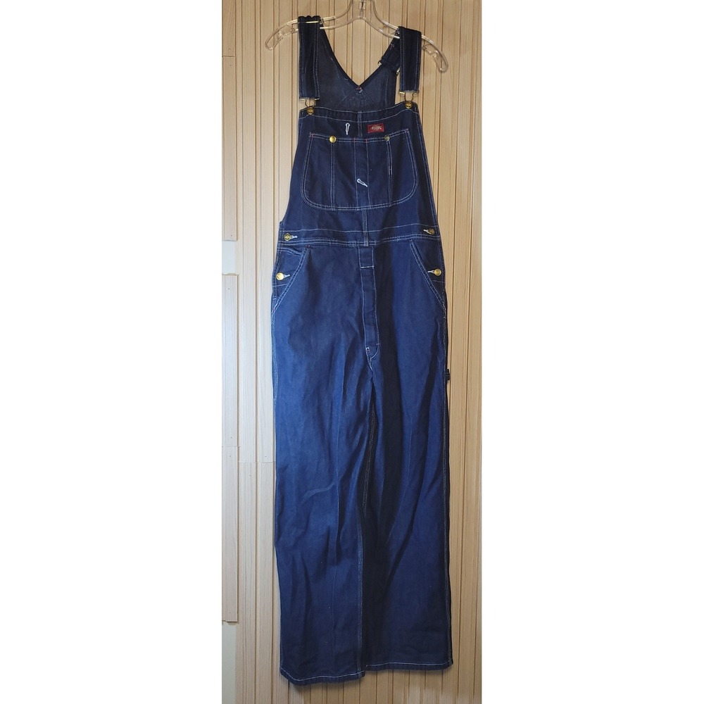 Dickies Indigo Denim Bib Overalls Mens 32x30 Good Utility Workwear DB100RNB